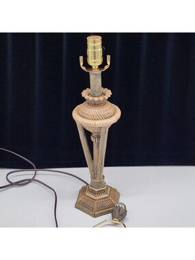 Vintage Bamboo Style Table Lamp With Unique Woven Basket Design & Glass Finial